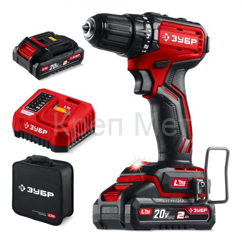 ЗУБР 20 В, 45 Н·м, 2 АКБ LMS (2 А·ч), бесщеточная дрель-шуруповерт, сумка (ДБ-45-22)
