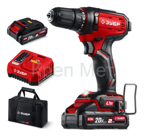 ЗУБР 20 В, 40 Н·м, 2 АКБ LMS (2 А·ч), дрель-шуруповерт, сумка (ДШ-40-22)
