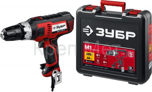 ЗУБР 400 Вт, 40 Н·м, кейс, сетевая дрель-шуруповерт (ДШ-М1-400-2 К)