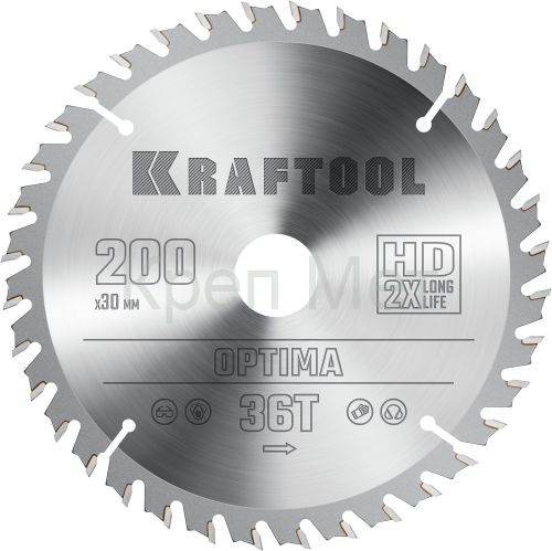 KRAFTOOL Optima, 200 х 30 мм, 36Т, пильный диск по дереву (36951-200-30)