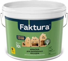 Краска для Деревянных Фасадов Faktura 9л Биозащитная, Акриловая с Воском, Белая / Фактура