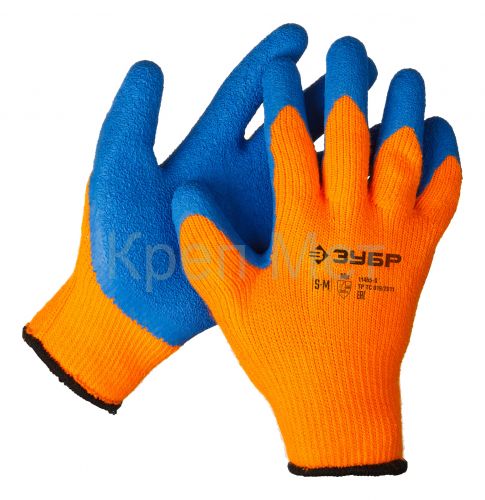 ЗУБР УРАЛ, S-M, акриловые перчатки сигнального цвета, рельефное латексное покрытие, утеплённые, 10 класс, Профессионал (11465-S)