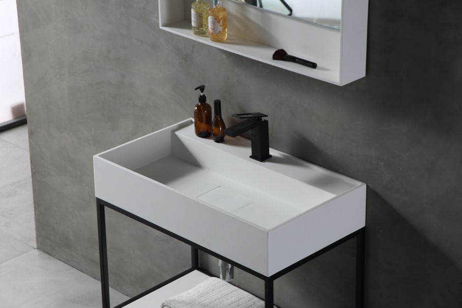 Консоль с раковиной ABBER Stein AS2630 напольная, белая матовая ФОТО