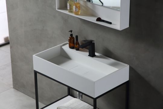 Консоль с раковиной ABBER Stein AS2630 напольная, белая матовая схема 3