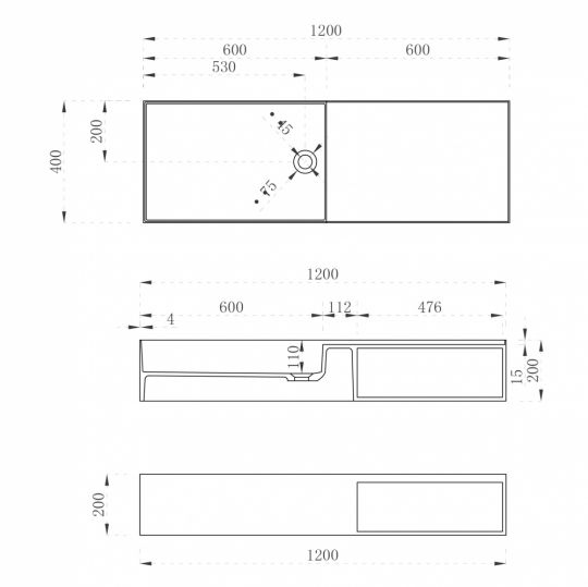 Тумба с раковиной ABBER Stein AS2649-1.2 подвесная, белая матовая схема 2