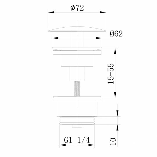 Донный клапан ABBER AF0012W без перелива, фиксированный, белый схема 2