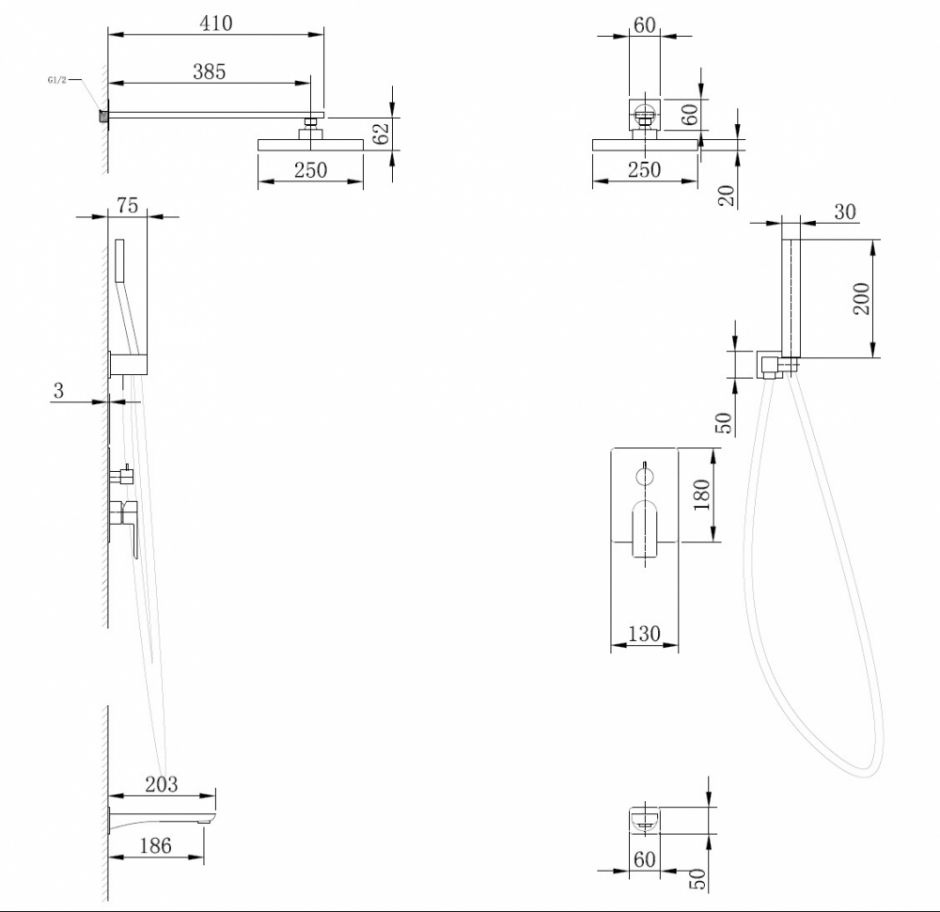 Душевая система ABBER Weiss Insel AF8017 скрытого монтажа с изливом, хром ФОТО
