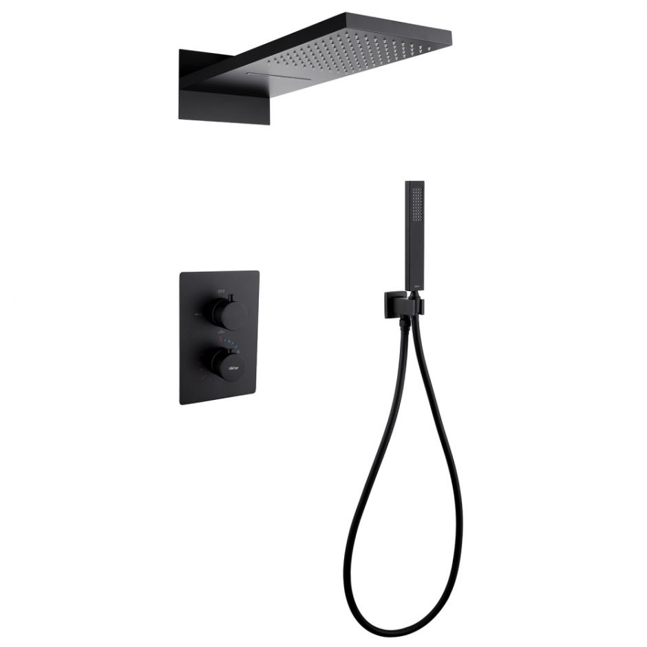 Изображение Душевая система ABBER Weiss Insel AF8052B скрытого монтажа без излива, термостат, черная матовая