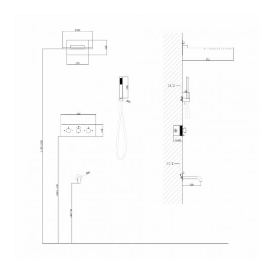 Душевая система ABBER Wasser Kreis AF8150G скрытого монтажа с изливом, термостат, золото матовое схема 2