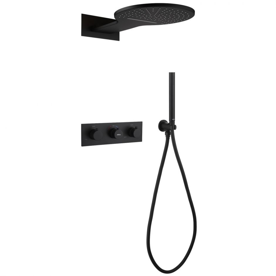 Изображение Душевая система ABBER Wasser Kreis AF8151B скрытого монтажа без излива, термостат, черный матовый