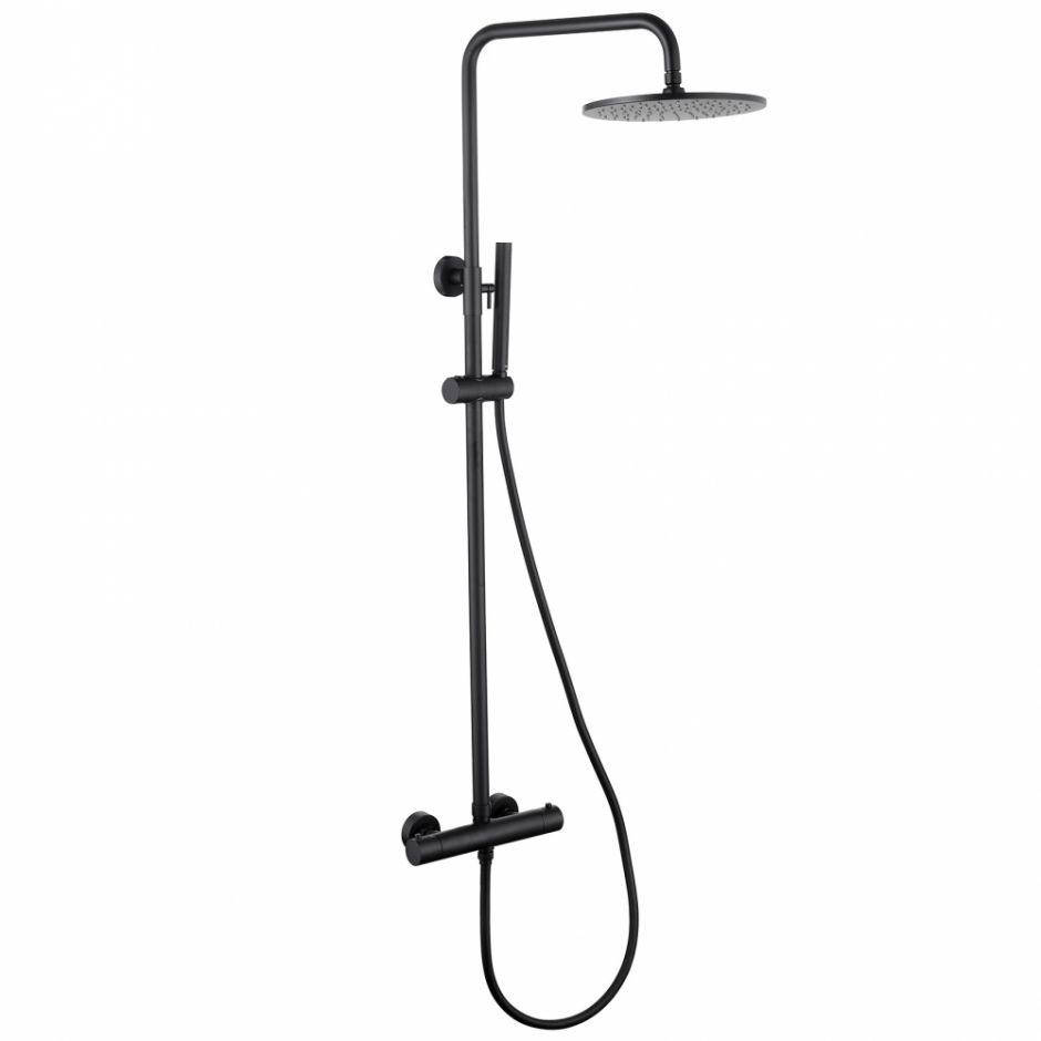 Изображение Душевая стойка ABBER Wasser Kreis AF8160BL с термостатом без излива, черная матовая