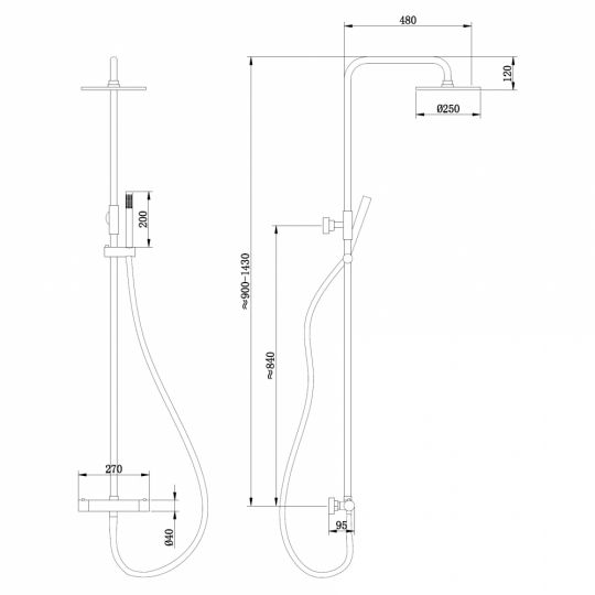 Душевая стойка ABBER Wasser Kreis AF8160L с термостатом без излива, хром схема 2
