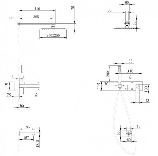 Душевая система ABBER Daheim AF8217W скрытого монтажа с изливом, белая матовая схема 2