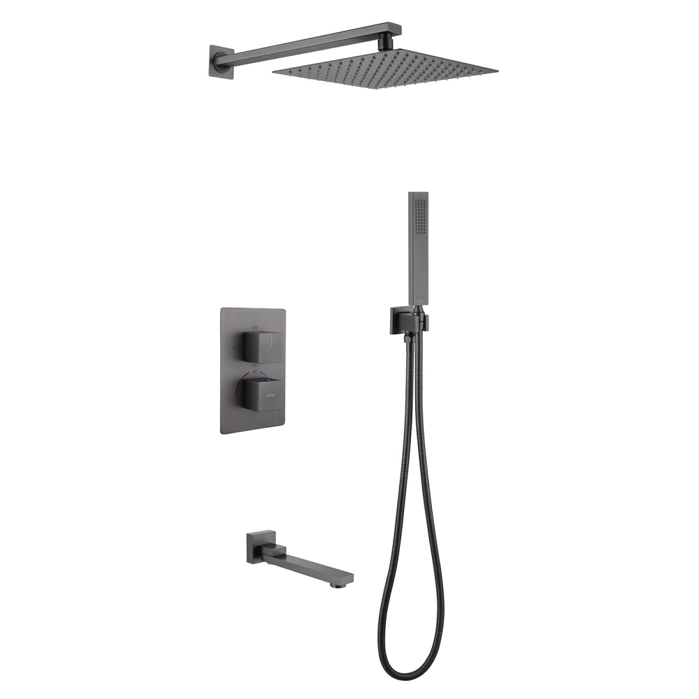 Душевая система ABBER Daheim AF8250NG скрытого монтажа с изливом, термостат, никель цена от 82 800 ₽ Фото Душевая система ABBER Daheim AF8250NG скрытого монтажа с изливом, термостат, никель