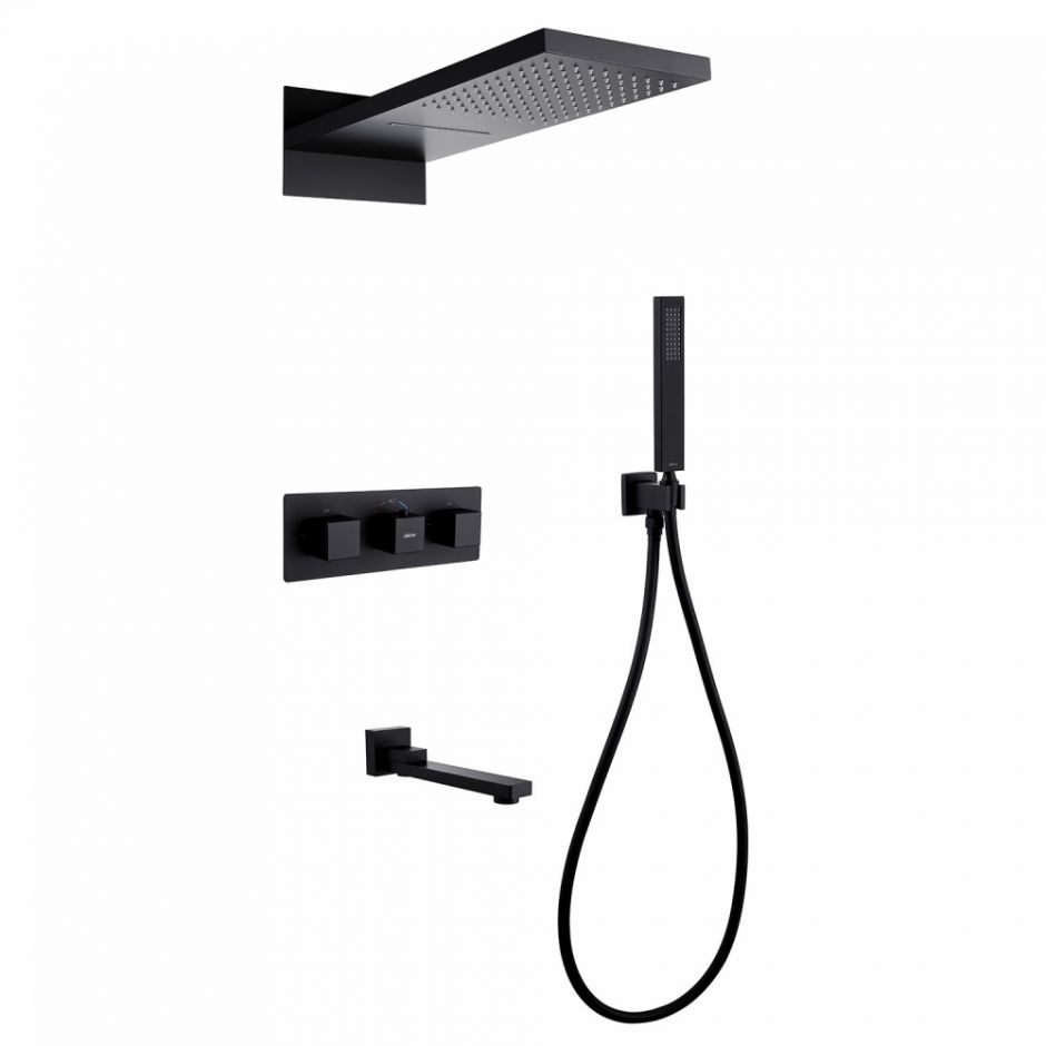 Изображение Душевая система ABBER Daheim AF8253B скрытого монтажа с изливом, термостат, черный матовый