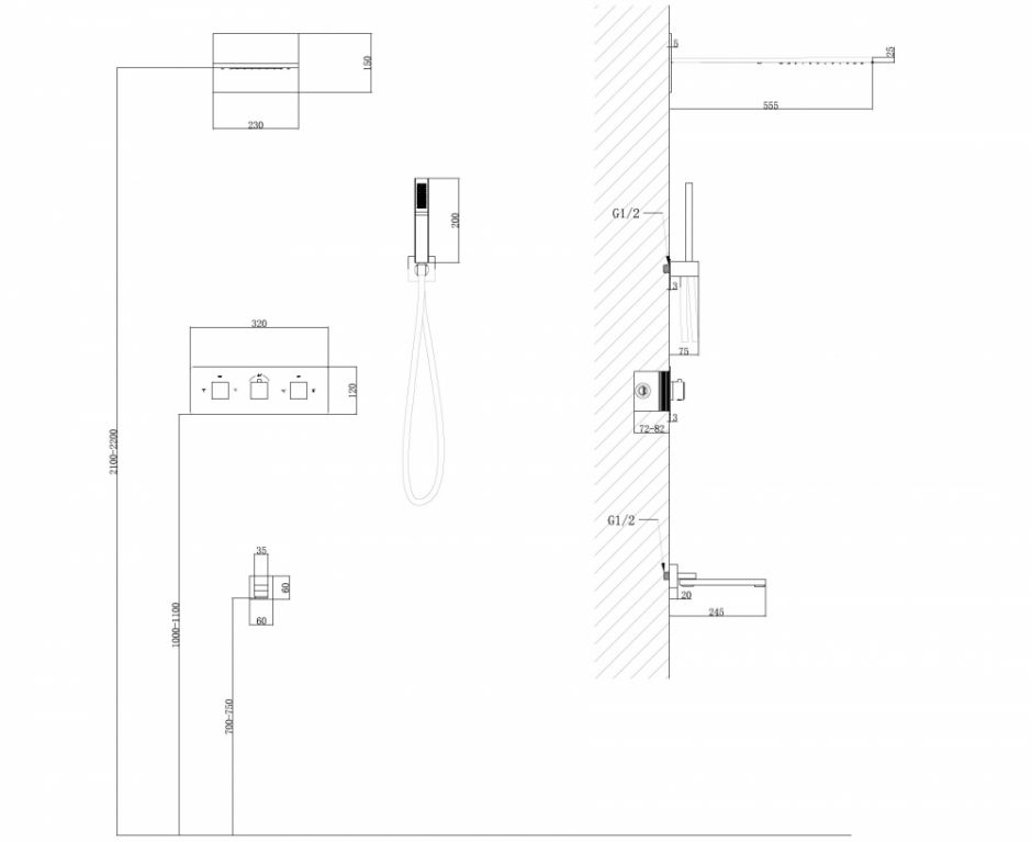 Душевая система ABBER Daheim AF8253SP скрытого монтажа с изливом, термостат, хром ФОТО