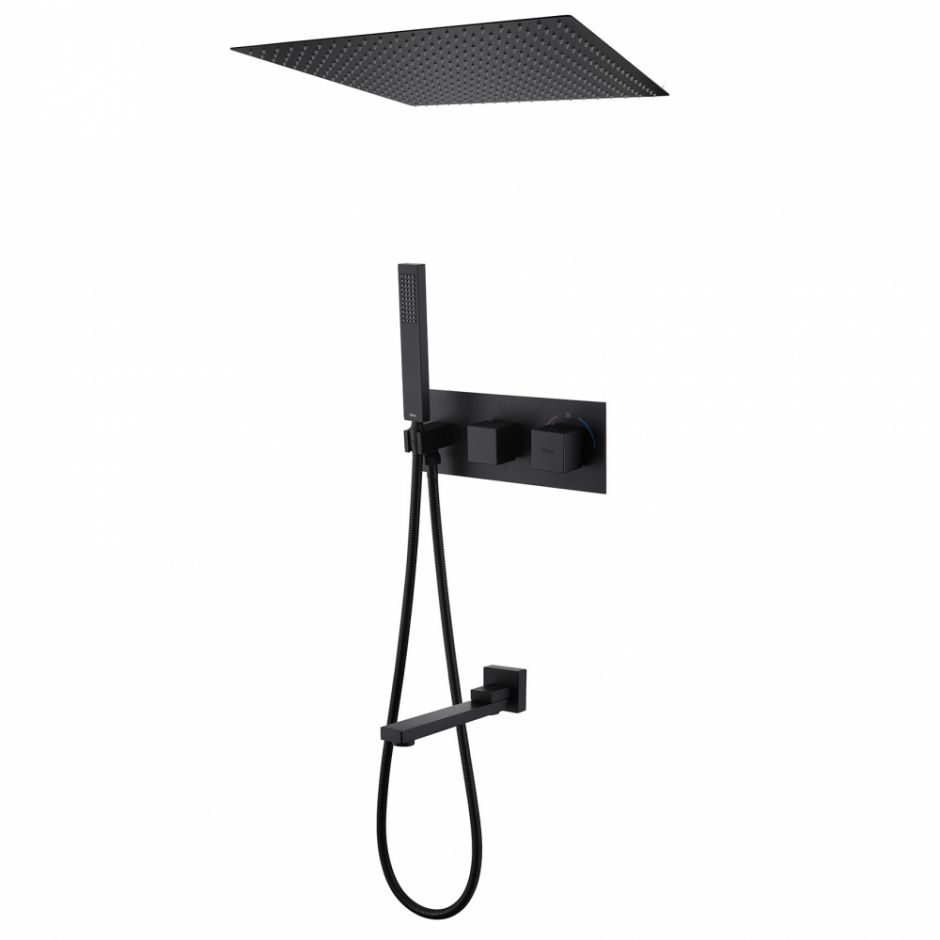 Изображение Душевая система ABBER Daheim AF8254B скрытого монтажа с изливом, термостат, черная матовая