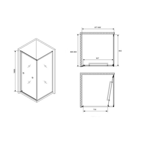 Душевой уголок ABBER Schwarzer Diamant AG0A090B 90х90 см схема 2