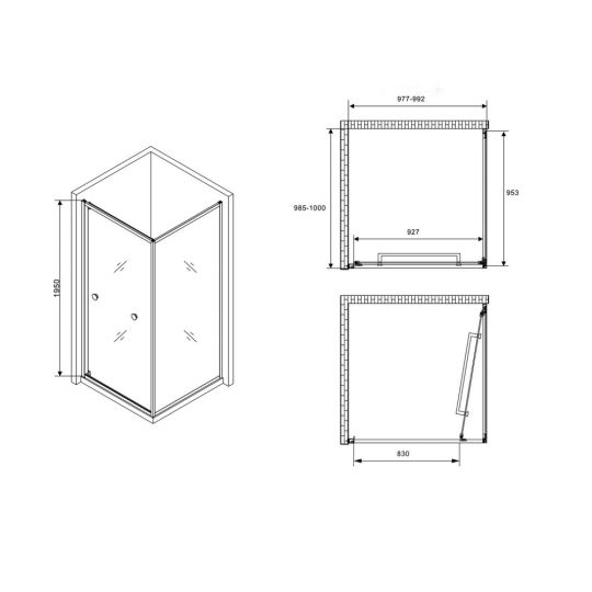 Душевой уголок ABBER Schwarzer Diamant AG0A100B 100х100 см схема 2 Душевой уголок ABBER Schwarzer Diamant AG0A100B 100х100 см схема 2