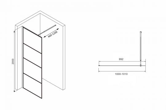Душевая перегородка ABBER Immer Offen AG65100B схема 2