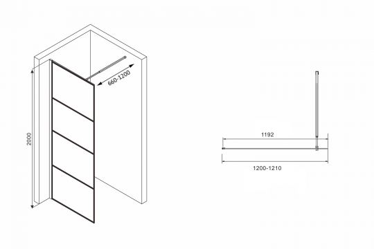 Душевая перегородка ABBER Immer Offen AG65120B схема 2 Душевая перегородка ABBER Immer Offen AG65120B схема 2