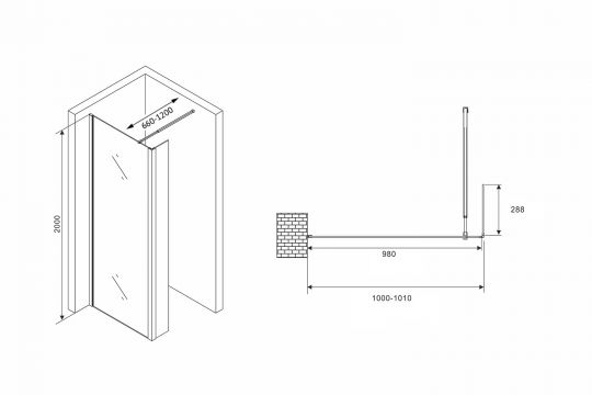 Душевая перегородка ABBER Immer Offen AG66100B схема 2