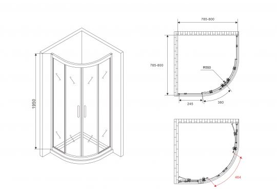 Душевой уголок ABBER Schwarzer Diamant AG01080M 80х80 см схема 2