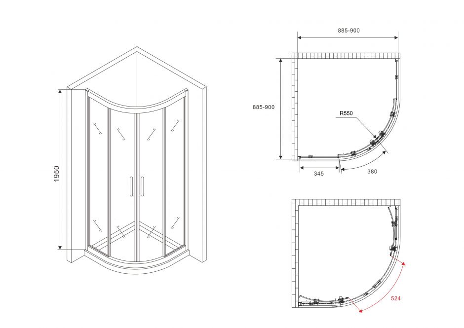 Душевой уголок ABBER Schwarzer Diamant AG01090 90х90 см ФОТО