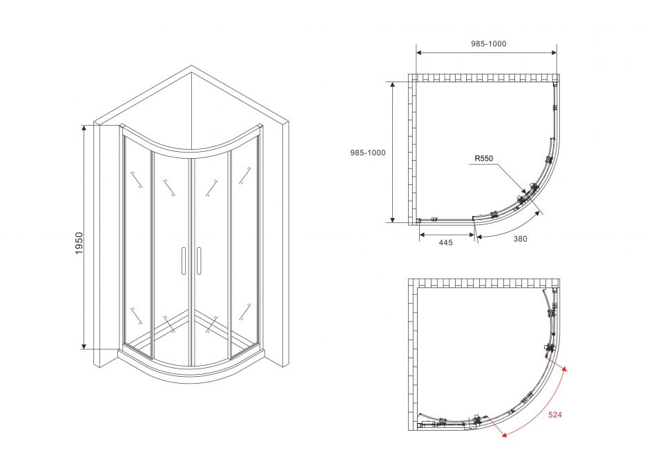 Душевой уголок ABBER Schwarzer Diamant AG01100B 100х100 см ФОТО