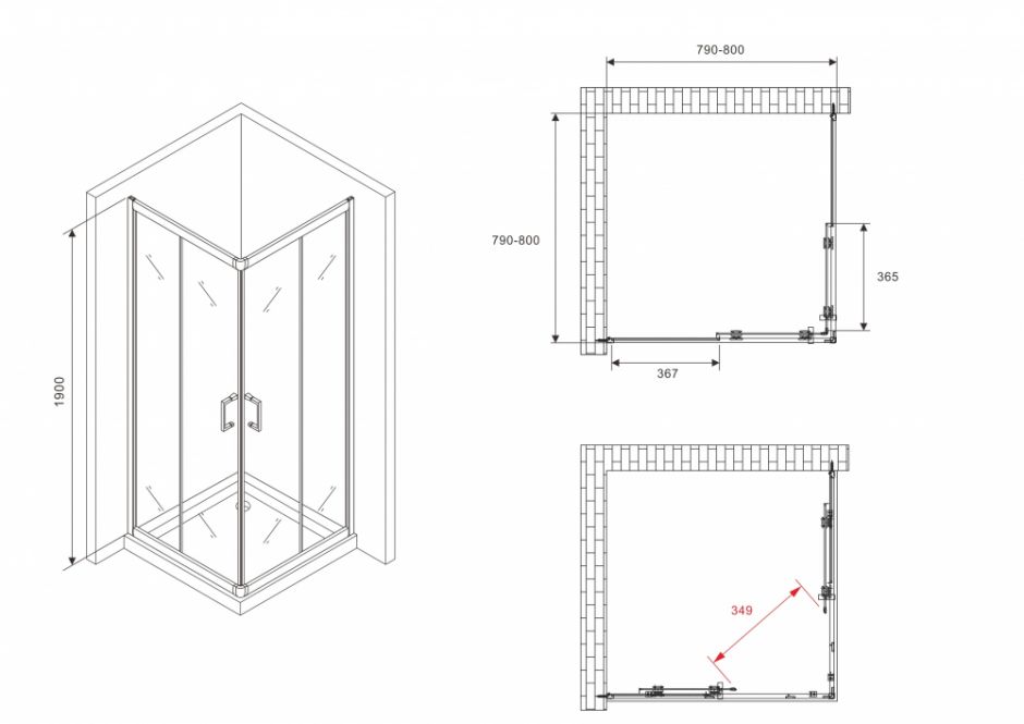Душевой уголок ABBER Schwarzer Diamant AG02080B5 80х80 см ФОТО