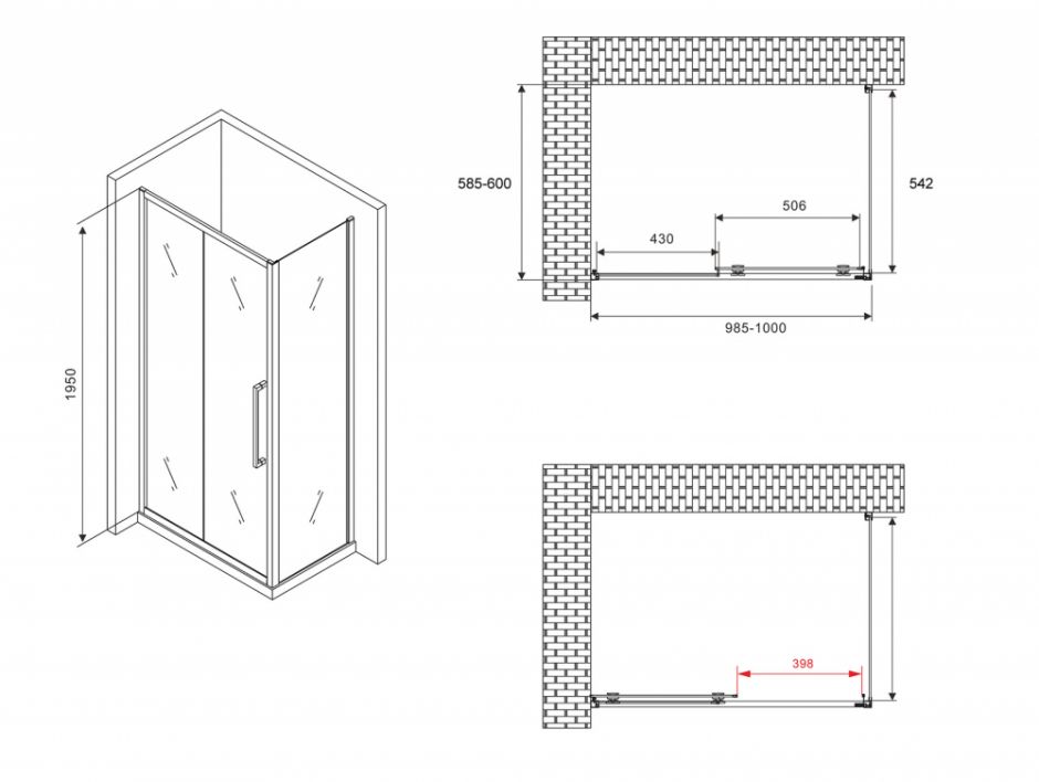 Душевой уголок ABBER Schwarzer Diamant AG30100MH-S60M 100х60 см ФОТО