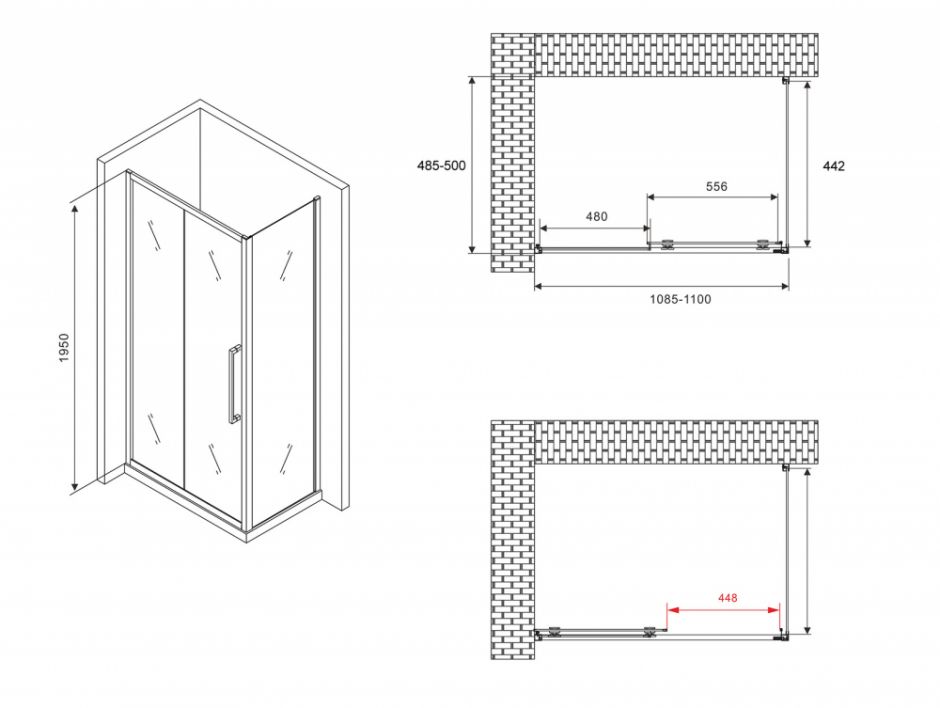 Душевой уголок ABBER Schwarzer Diamant AG30110MH-S50M 110х50 см ФОТО