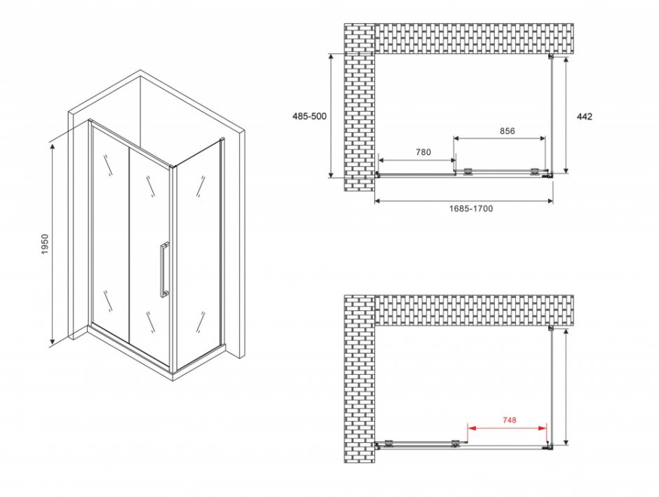 Душевой уголок ABBER Schwarzer Diamant AG30170BH-S50B 170х50 см ФОТО