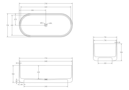 Прозрачная ванна ABBER Kristall AT9708Onyx черная схема 2 Прозрачная ванна ABBER Kristall AT9708Onyx черная схема 2