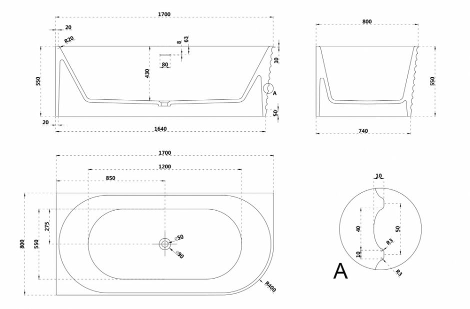 Ванна из искусственного камня ABBER Stein AS9651 L белая матовая ФОТО