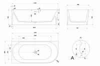 Ванна из искусственного камня ABBER Stein AS9651 L белая матовая схема 2 Ванна из искусственного камня ABBER Stein AS9651 L белая матовая схема 2