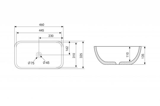 Раковина накладная ABBER Rechteck AC2200MW белая матовая схема 2