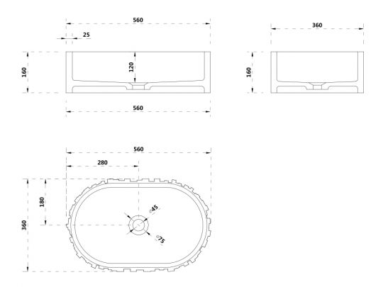 Раковина накладная ABBER Stein AS2655 белая матовая схема 2