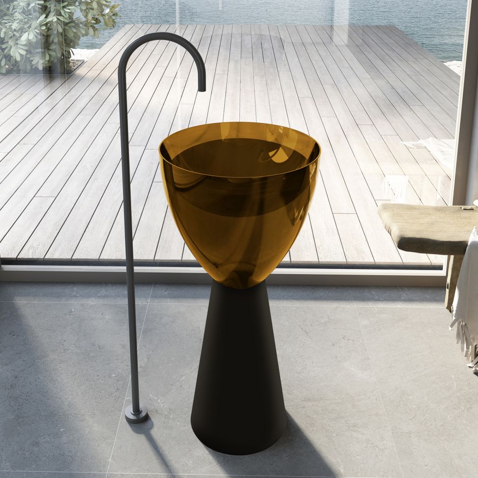 Изображение Раковина отдельностоящая прозрачная ABBER Kristall AT2703Black-Vesuvian черный/оливковый