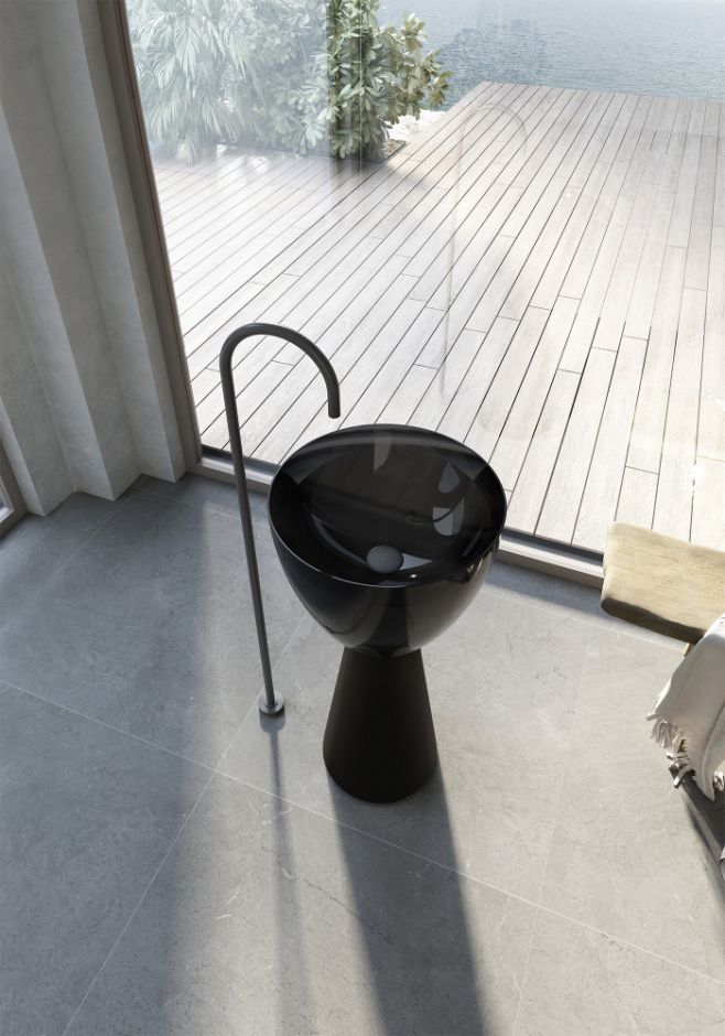 Раковина отдельностоящая прозрачная ABBER AT2703Onyx-Black черный/черный матовый ФОТО