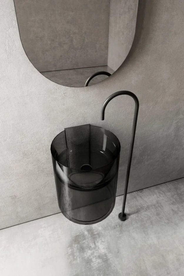 Раковина подвесная прозрачная ABBER Kristall AT2704Onyx черная ФОТО