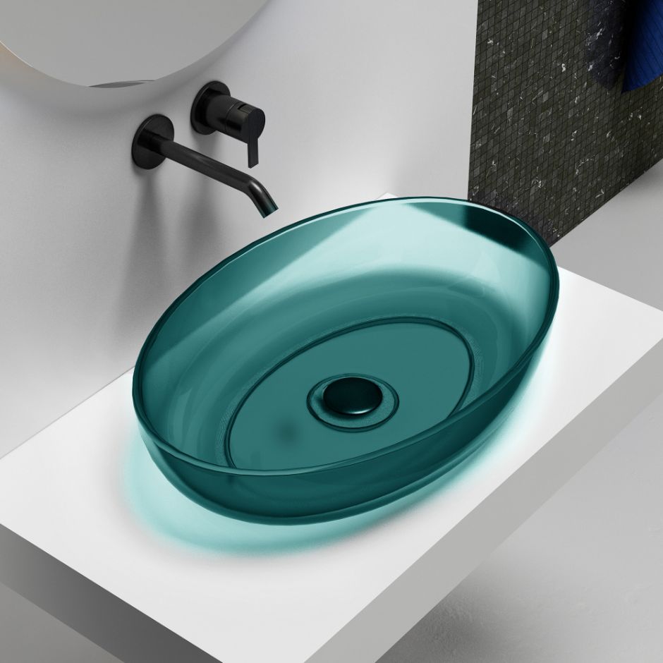 Изображение Раковина накладная прозрачная ABBER Kristall AT2801Aquamarin бирюзовая