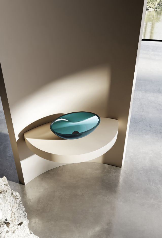 Раковина накладная прозрачная ABBER Kristall AT2802Aquamarin бирюзовая ФОТО