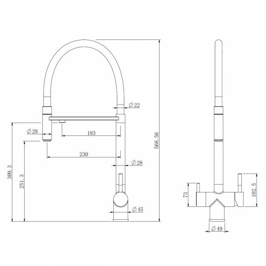 Смеситель ABBER Wasser Kreis AF81141G для кухни с подключением фильтра и выдвижной лейкой, золото матовое схема 2
