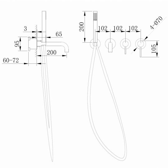 Смеситель ABBER Wasser Kreis AF8130NG для ванны скрытого монтажа, никель схема 2