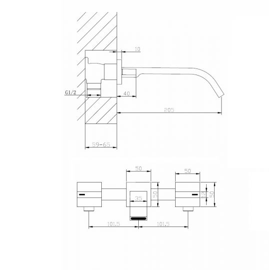 Смеситель ABBER Wasserfall AF8612NG для раковины скрытого монтажа, никель схема 2