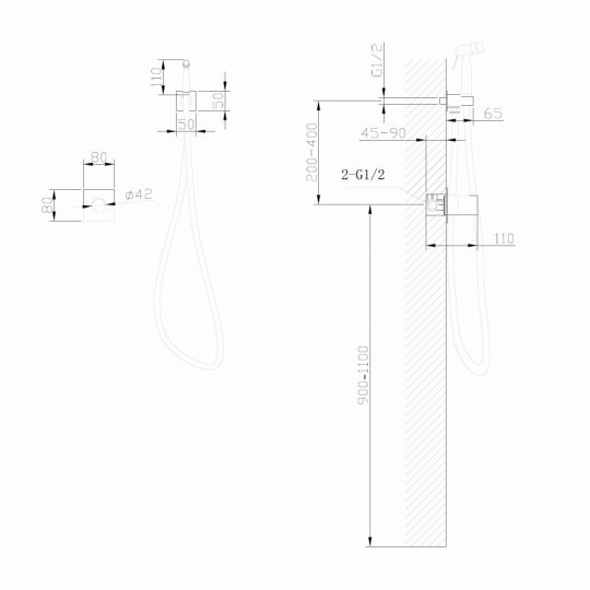 Смеситель ABBER Rund AF8725SP с гигиеническим душем, сатин схема 2