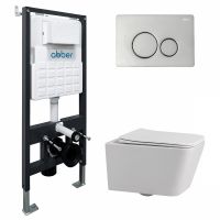 Комплект подвесной унитаз ABBER Rechteck AC1201 белый с инсталляцией AC0105 и кнопкой AC0121 хром схема 1