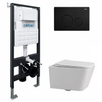 Комплект подвесной унитаз ABBER Rechteck AC1201 белый с инсталляцией AC0105 и кнопкой AC0121MB черный матовый схема 1
