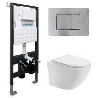 Комплект подвесной унитаз ABBER Bequem AC1100T белый с инсталляцией AC0105 и кнопкой AC0120MCH матовый хром схема 1